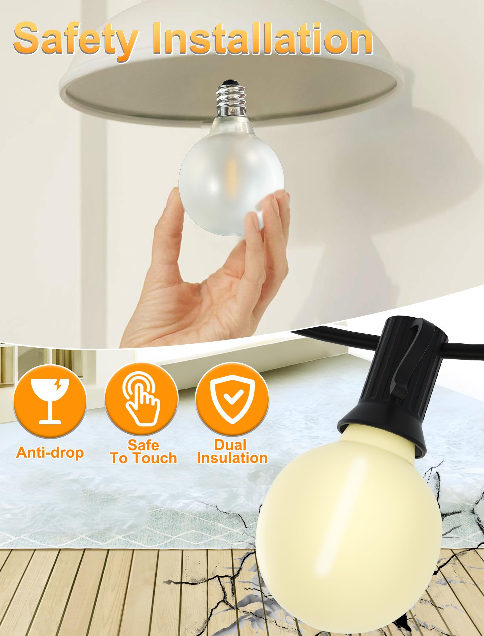 25Pack G40 LED Replacement Light Bulbs 0 6W Frosted White LED Globe Bulbs for Outdoor String Light E12 — view 3