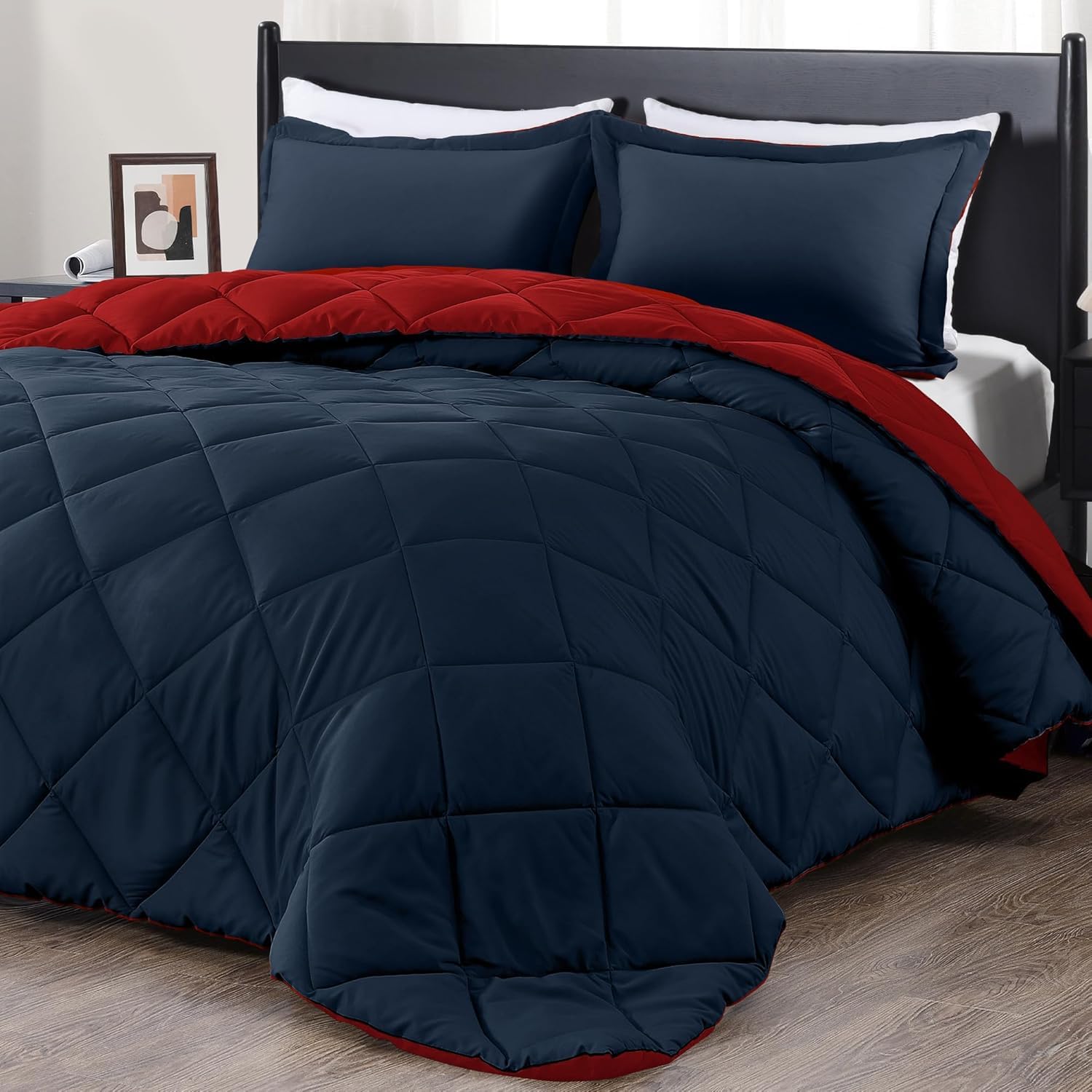 HOMERICA Premium Solid Reversible Light Weight Comforter for Single Bed (RED-Blue, Single)-image-26