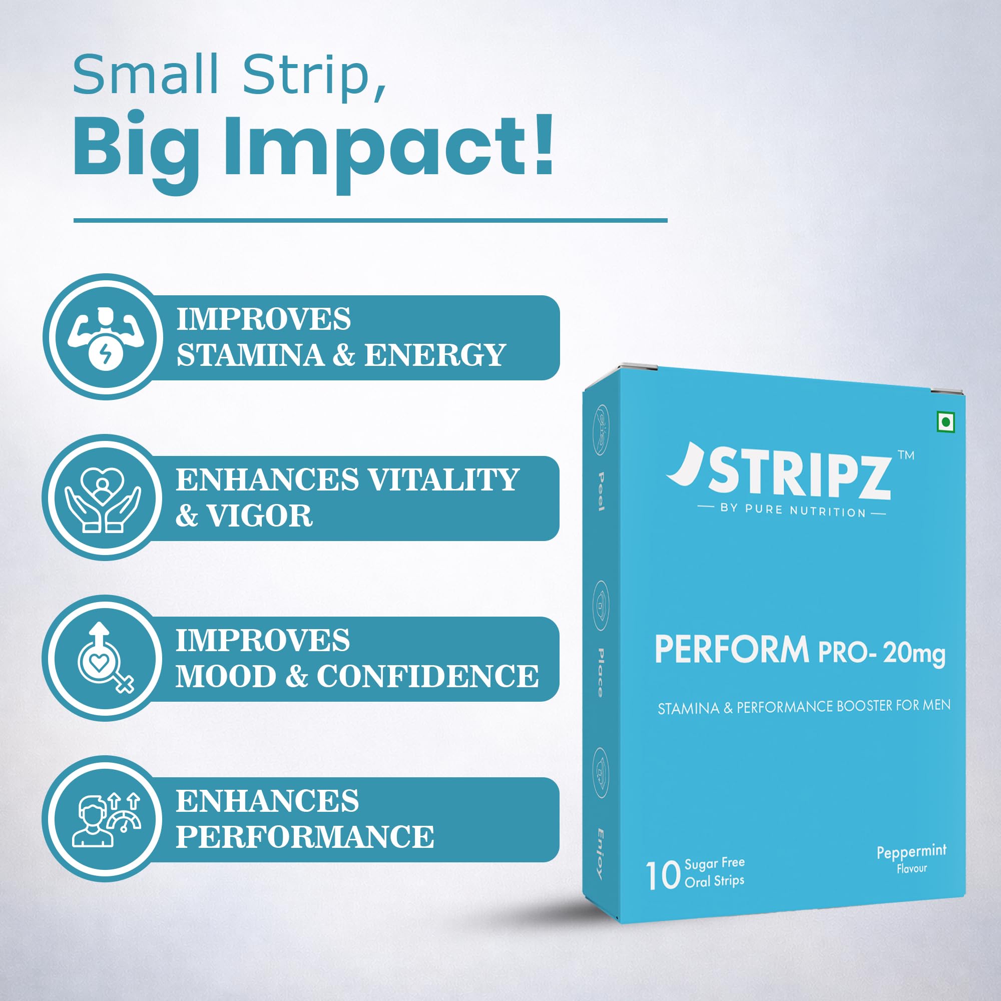 Pure Nutrition Perform Pro Stripz 20mg Support Supplement for Men | Supports Energy, Vitality & Stamina | Sugar Free Peppermint Oral Strips | 10 Strips — Amazon image 2