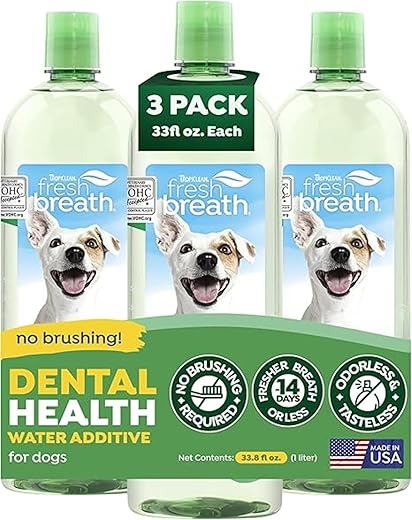 TropiClean Fresh Breath Original | Dog Oral Care Water Additive | Dog Breath Freshener Additive for Dental Health | VOHC Certified | Made in the USA | 33.8 oz. | Pack of 3