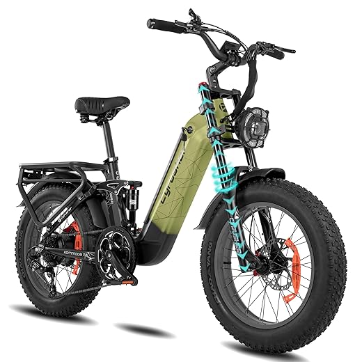 Cyrusher Aluminum Electric Bike 750W, 20Inch Kommoda City Ebike, Full Suspension, Dual Disc Brakes, 4.0inch Fat Tires, 28Mph 48V 14Ah, Gray