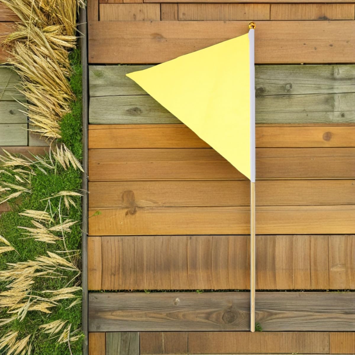 BESTYASH 12pcs Yellow Triangle Utility Marking Flags for Lawn and Construction, High Visibility Ground Marker Flags for Irrigation, Landscape, and Outdoor Safety