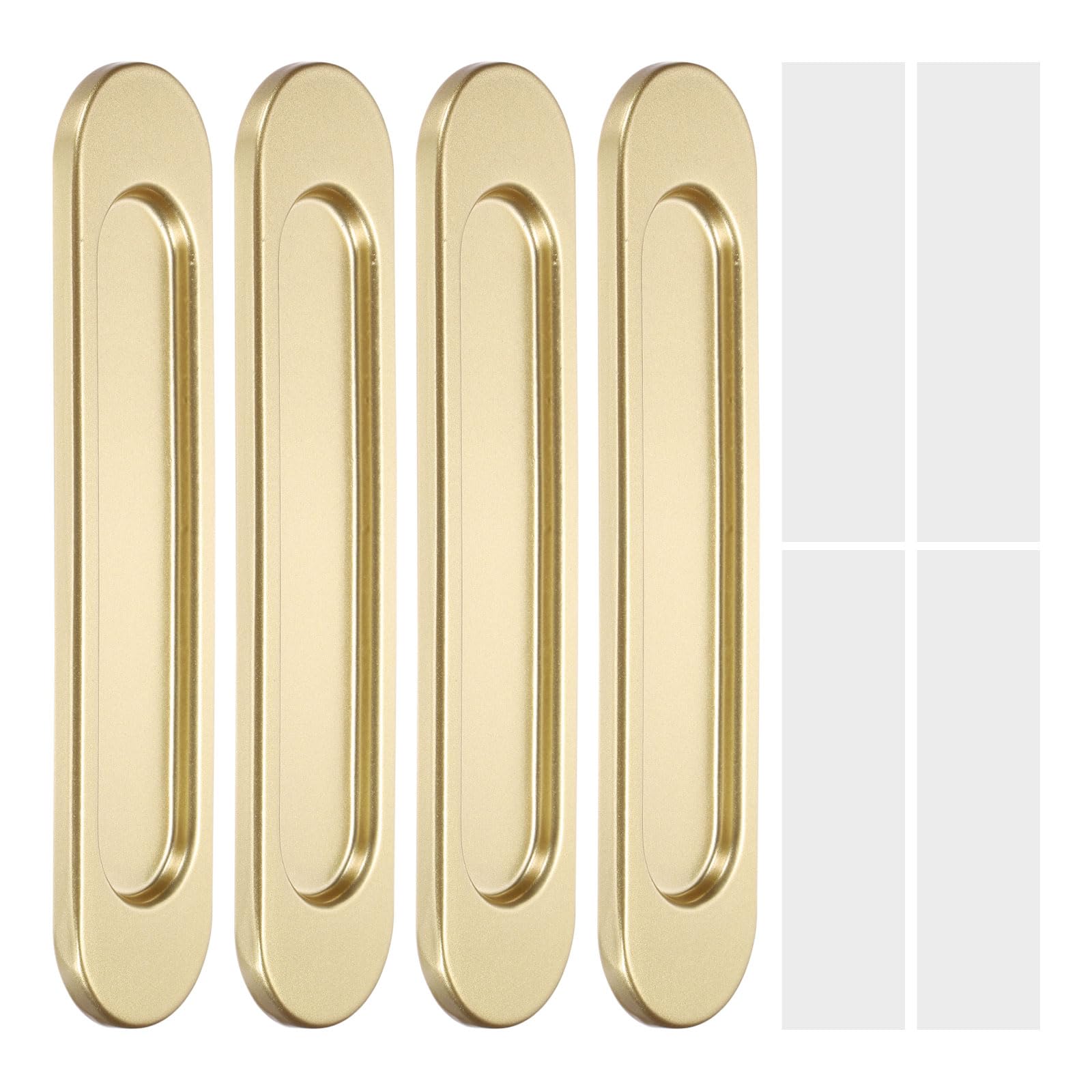 sourcing map 4Pcs Self-Stick Oval Sliding Door Pulls, 5.8" 148mm Aluminum Alloy Sliding Cupboard Door Handle Finger Push Pulls for Sliding Barn Door Windows Cabinets, Gold