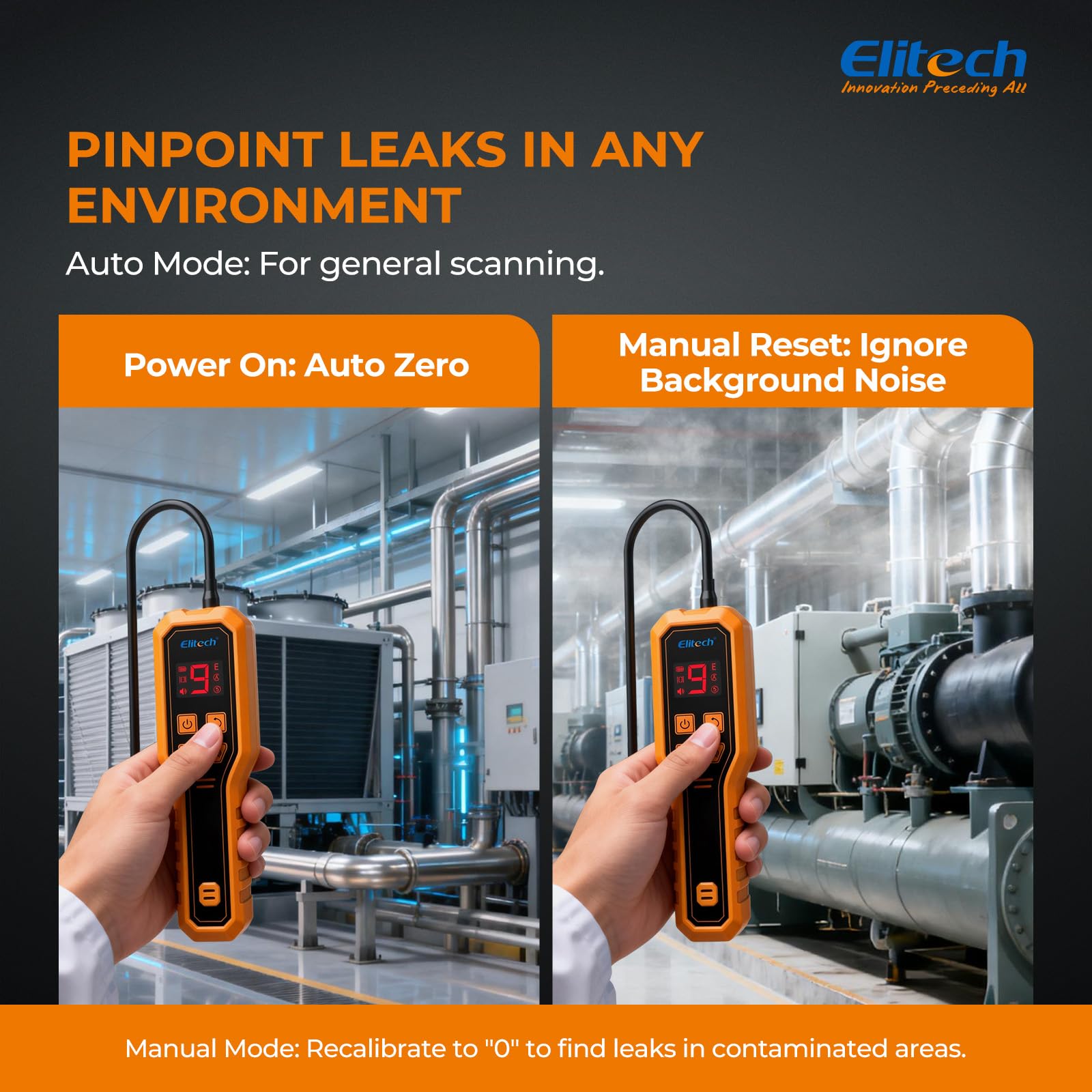 Elitech ELD-270 Detector de Fugas de Refrigerante HVAC – Pantalla Digital y Alarma Vibrante para R32, R410A, R134A, R1234yf
