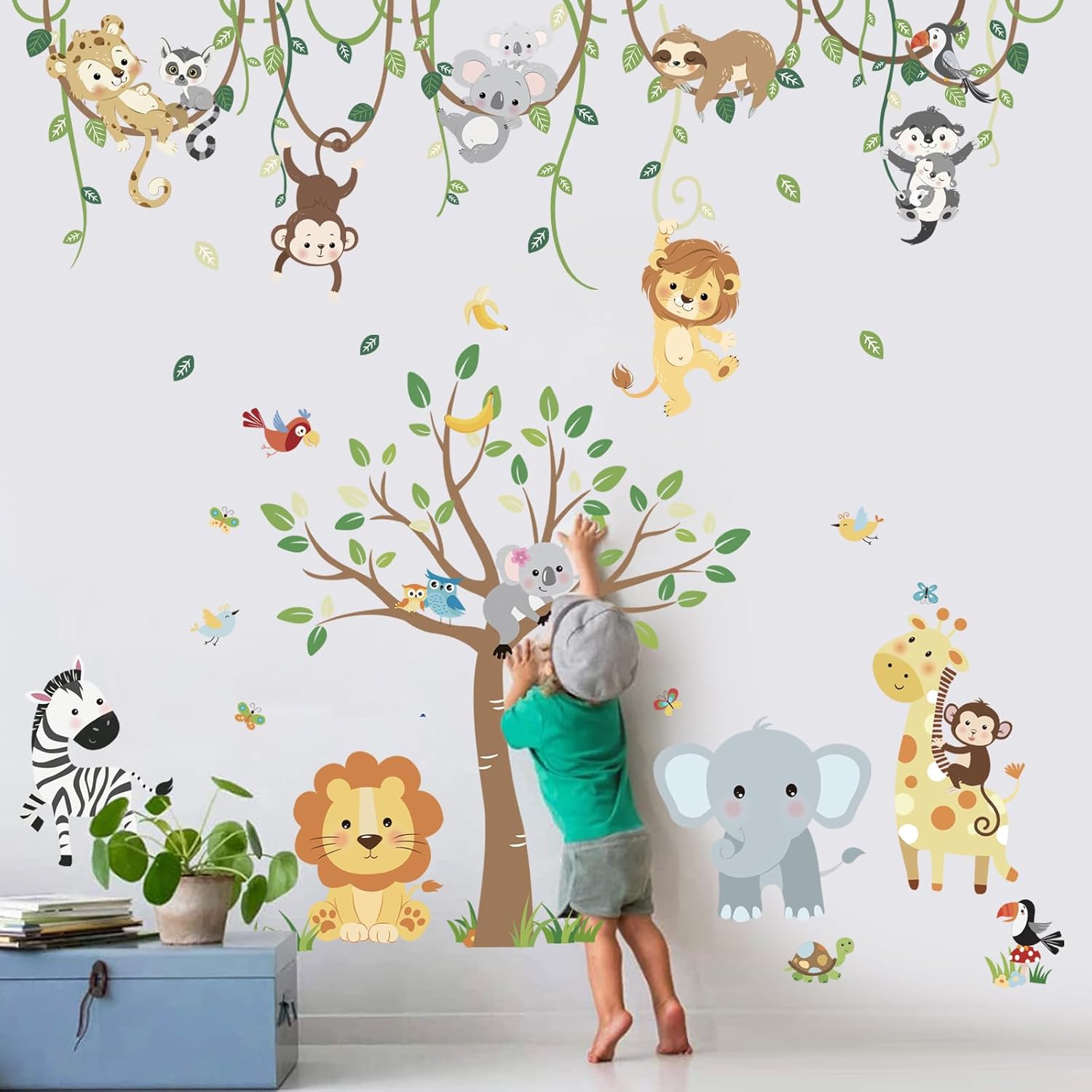 Decalmile Airplane With Animals Wall Stickers Hot Air