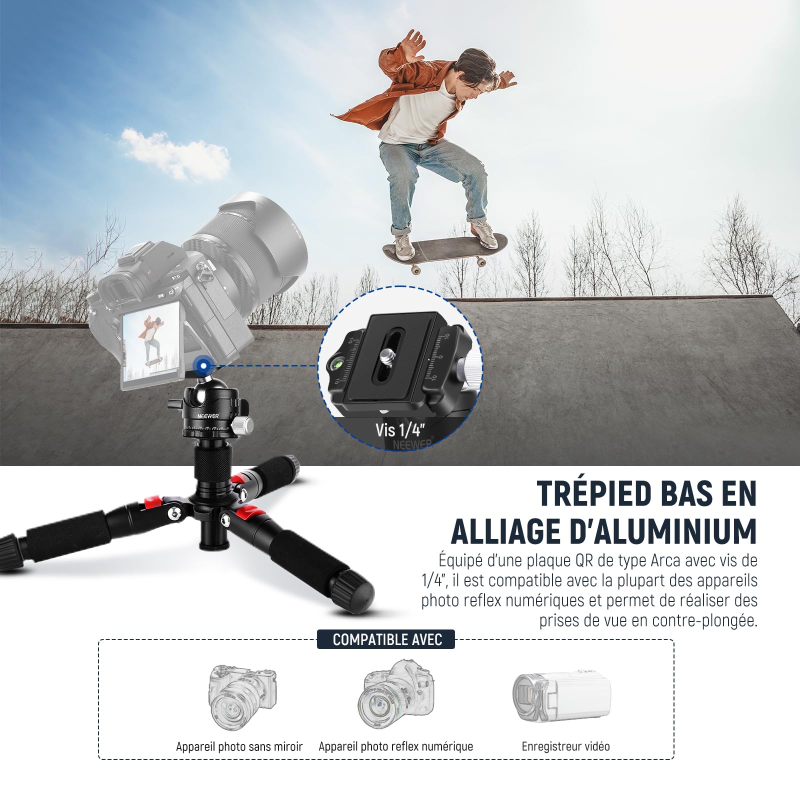NEEWER Mini Trépied pour Appareil Photo avec Rotule à 360°