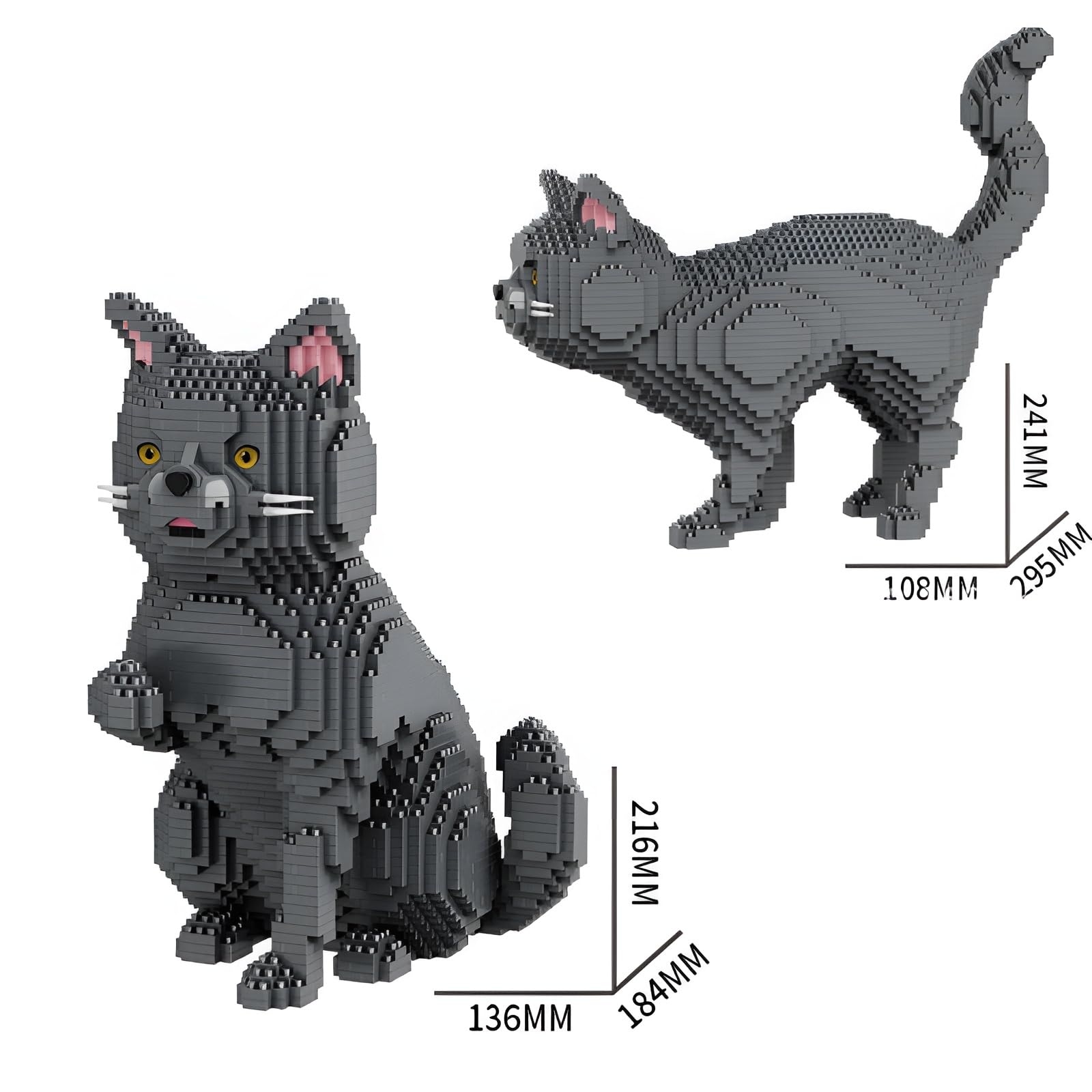 Mini Katzen Bausteine, 2 in 1 Mikro Blau Katze Klemmbausteine mit MIAU Sound Knopf, Kreatives Tier Bausatz Modell Spielzeug, Geschenk für Erwachsene und Jugendliche, 2277 Teile