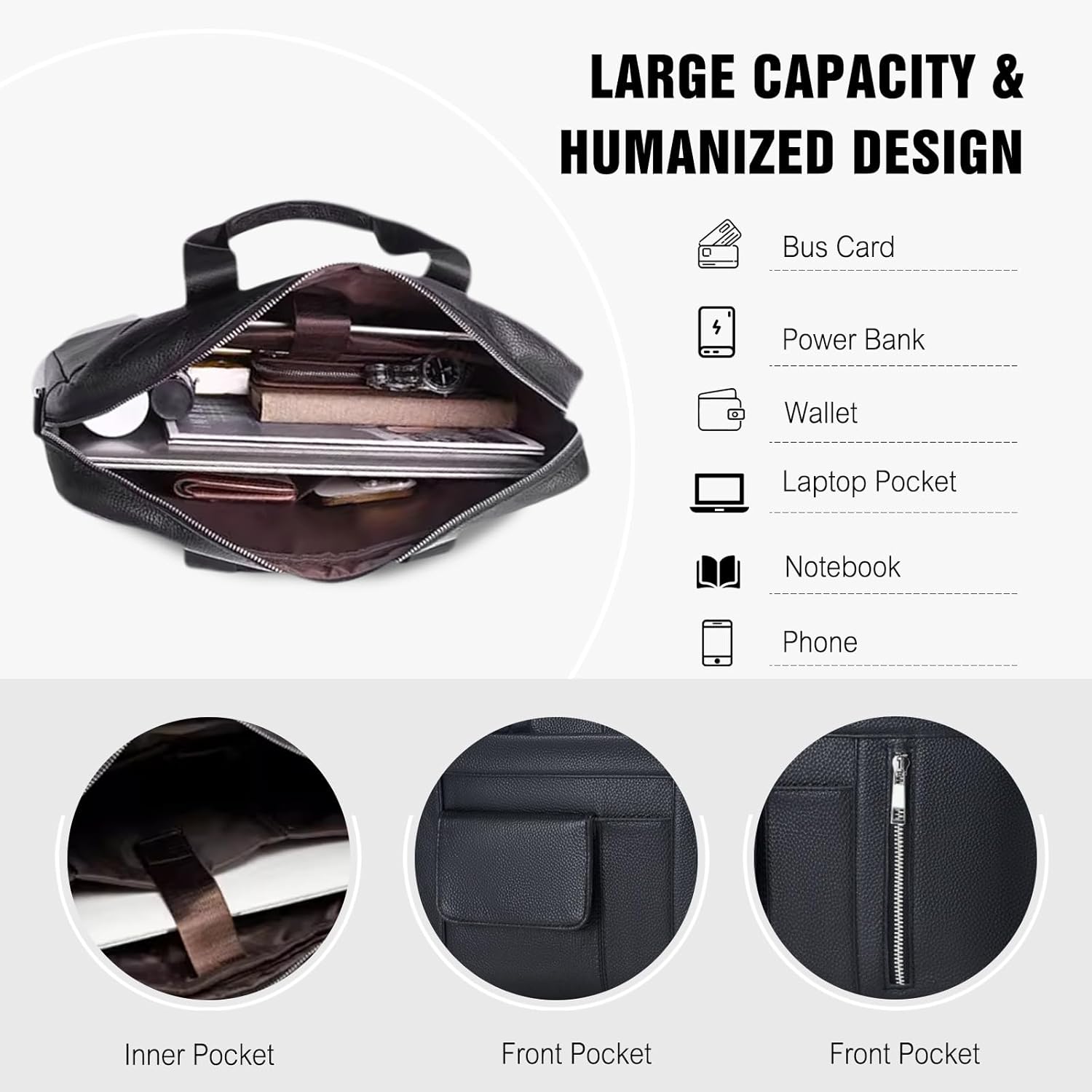 FANDARE Laptop Tote Bag for Men Full Grain Leather Briefcase Business Tote Messenger Handbag