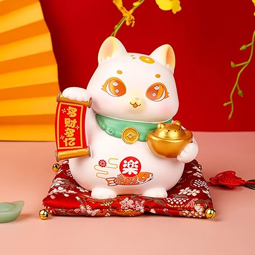 Miniatura 9 de Muñecos japoneses Maneki Neko Cat Decor figuras de gato de la fortuna de la suerte, estatua japonesa de gato Fengshui, figura de gatito de resina