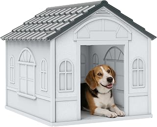 PawHut Hundehütte Satteldach für Hunde unter 20 kg 65 x 75,7 x 63 cm Grau | Wetterfestes Hundehaus, Outdoor Hütte, Indoor, Outdoor