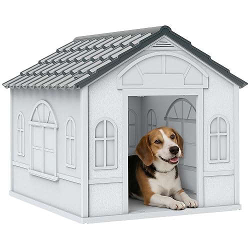 PawHut Caseta para Perros Medianos 65x75,7x63 cm Gris y Blanco
