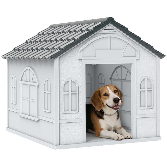 PawHut Caseta para Perros Medianos 65x75,7x63 cm Gris y Blanco