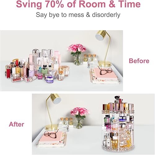 Miniatura 6 de V-HANVER Combo de organizador de maquillaje, organizador de maquillaje giratorio de 360 con 7 capas ajustables, organizador de acrílico para el