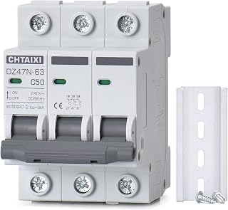 3 Pole DIN Rail Mount Circuit Breaker, 50 Amp 240V AC Miniature Circuit Breaker, Thermal Magnetic Trip AC Disconnect Switch MCB C50