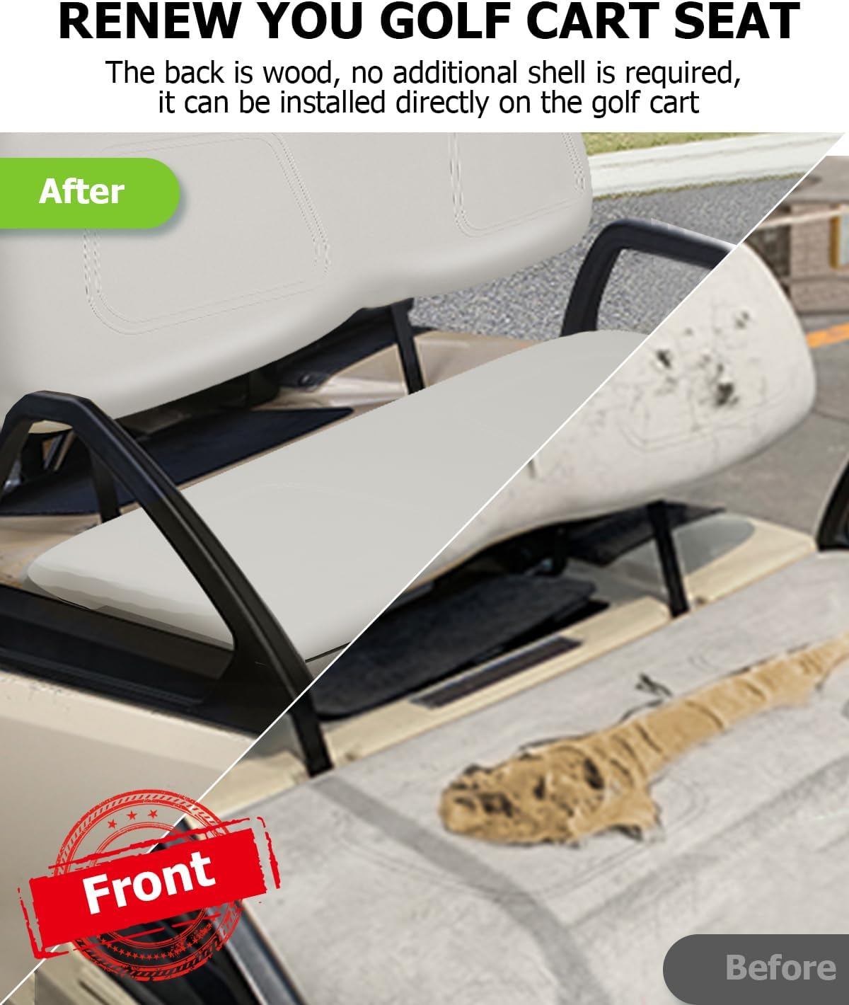 SCITOO Front Seat Bottom Assembly for Club Car DS 2000.5-up Golf Cart, Factory Style Replacement Cushions, Milky White