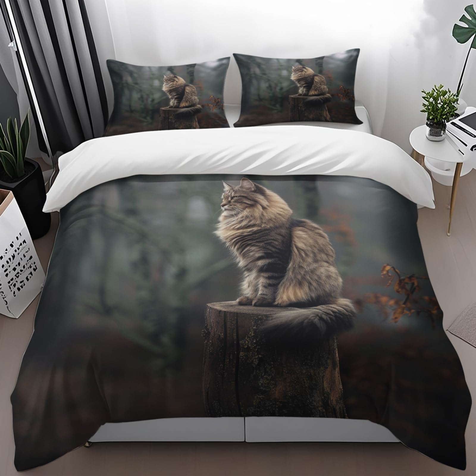 Parure de lit 240 x 260 chat noir vert avec housse de couette zippée