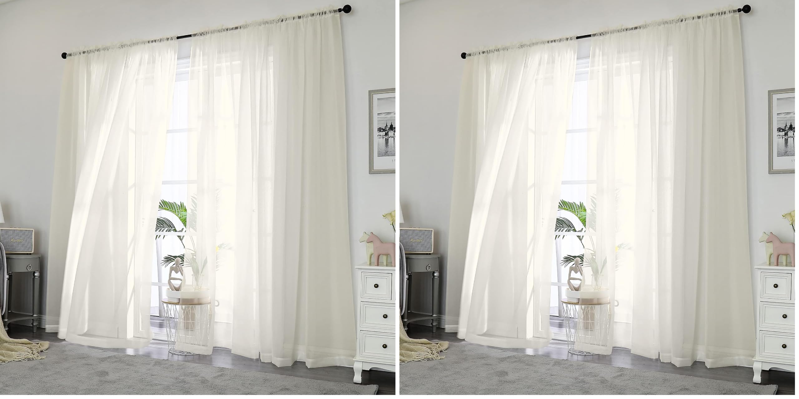 OWENIE Sheer Curtains 84 inch Length, Ivory Sheer Cutains 2 Panels Set for Bedroom/Living Room, Rod Pocket Voile Fimly Drapes, 2pcs, Each 42" W x 84" L (Pack of 2)