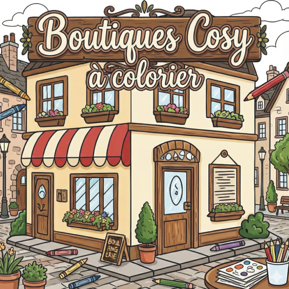 Livre de coloriage Boutiques Cosy – Façades Mignonnes à Colorier: Pages faciles en style bold & easy — Petites boutiques adorables à colorier pour se détendre (enfants, ados et adultes débutants)