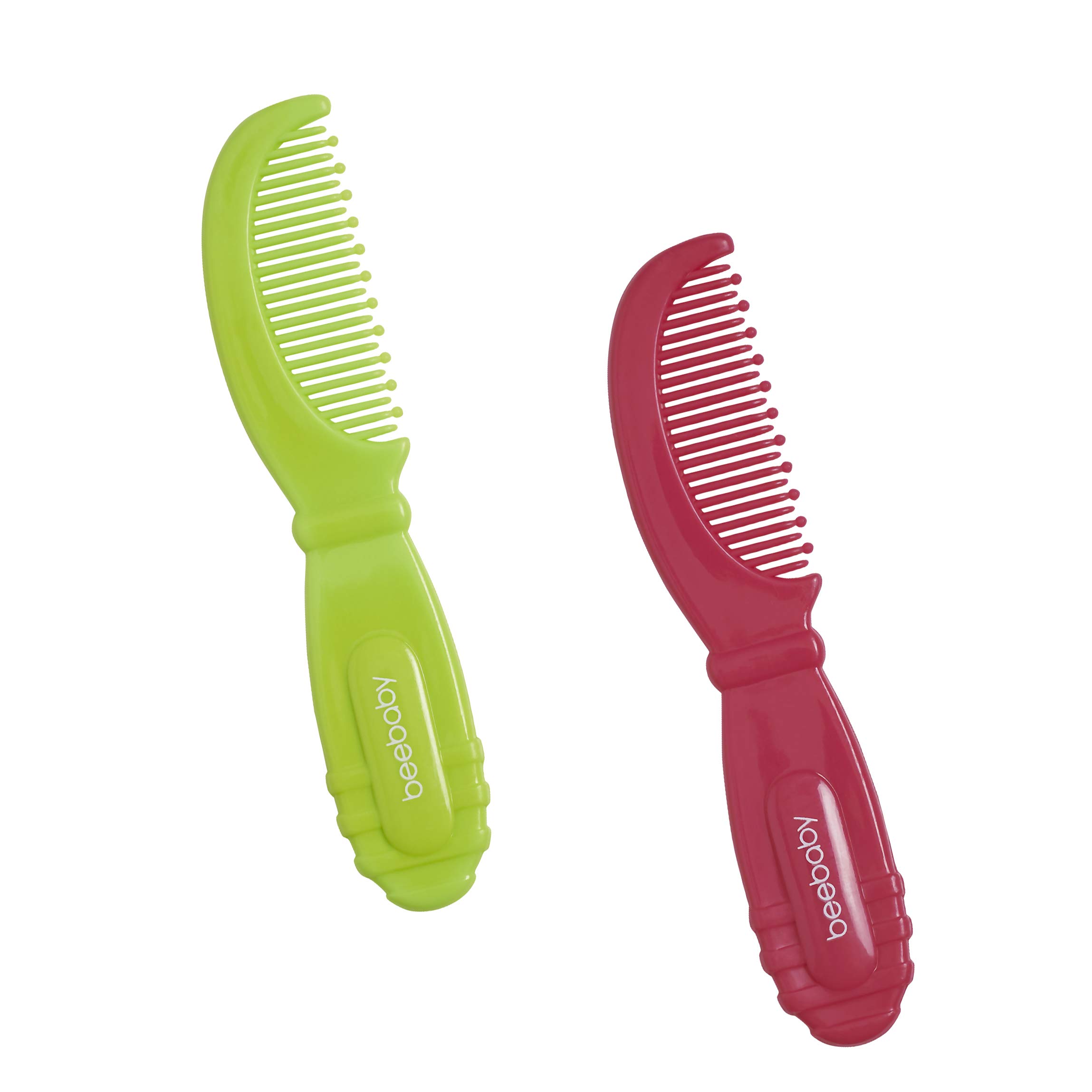 BeeBaby Round Edge Baby Comb. Pack of 2. (Pink & Green) 0M+