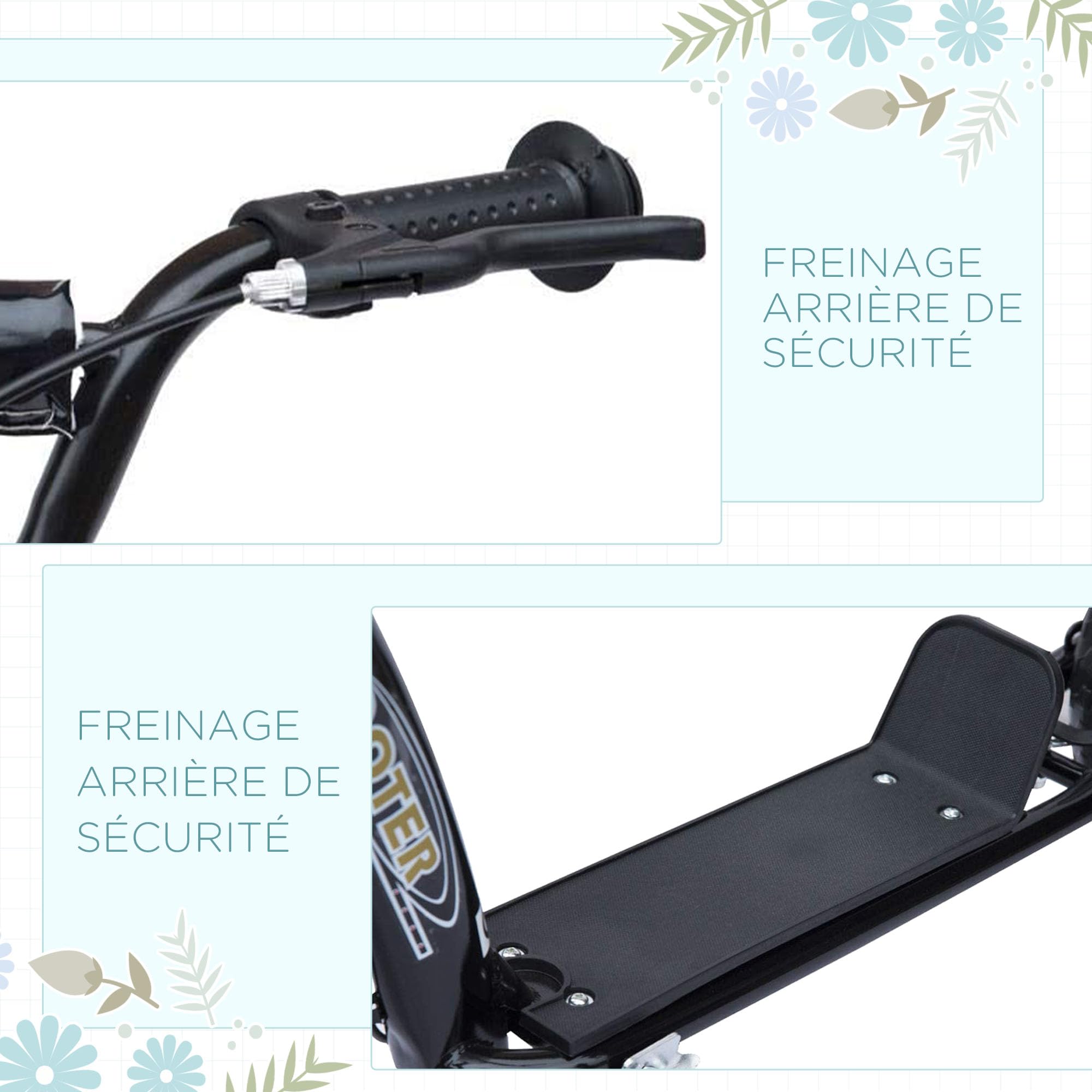 HOMCOM Monopattino per bambini pista pneumatici 30 cm altezza manubrio regolabile maniglia freno e cavalletto in acciaio per bambini dai 5 anni