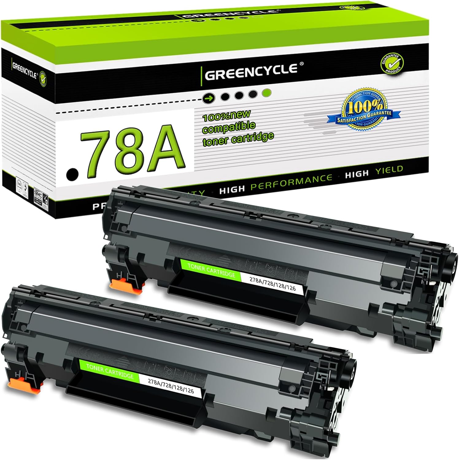 greencycle 78A Black Compatible Toner Cartridges Replacement for HP CE278A 78A Compatible for HP LaserJet P1606dn P1566 M1536dnf M1536 MFP P1606 P1560 P1600 Printer (Black, 2 Pack )