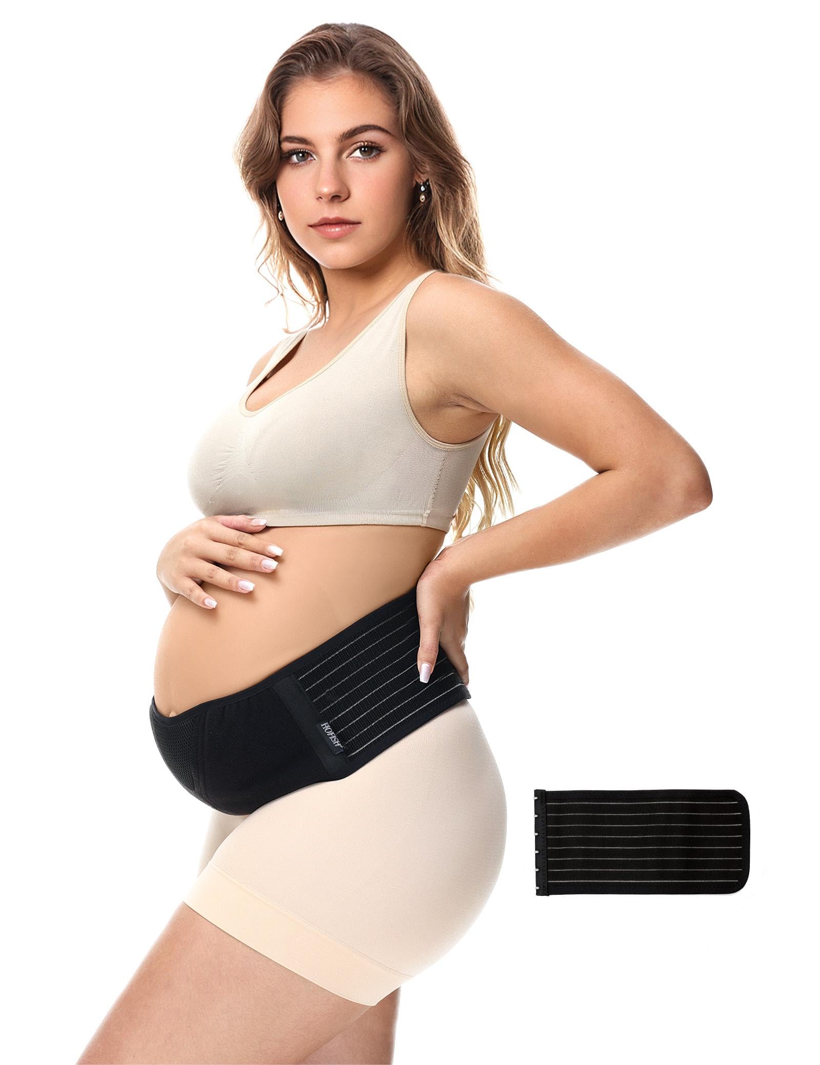 HOFISHBelly Band for Pregnant Women Maternity Support Belt Pregnancy Belly Support Band - Pregnancy Must Haves - Relieve Abdomen, Waist, Back, Pelvic & Hip Pain（Includes extender） (Black)