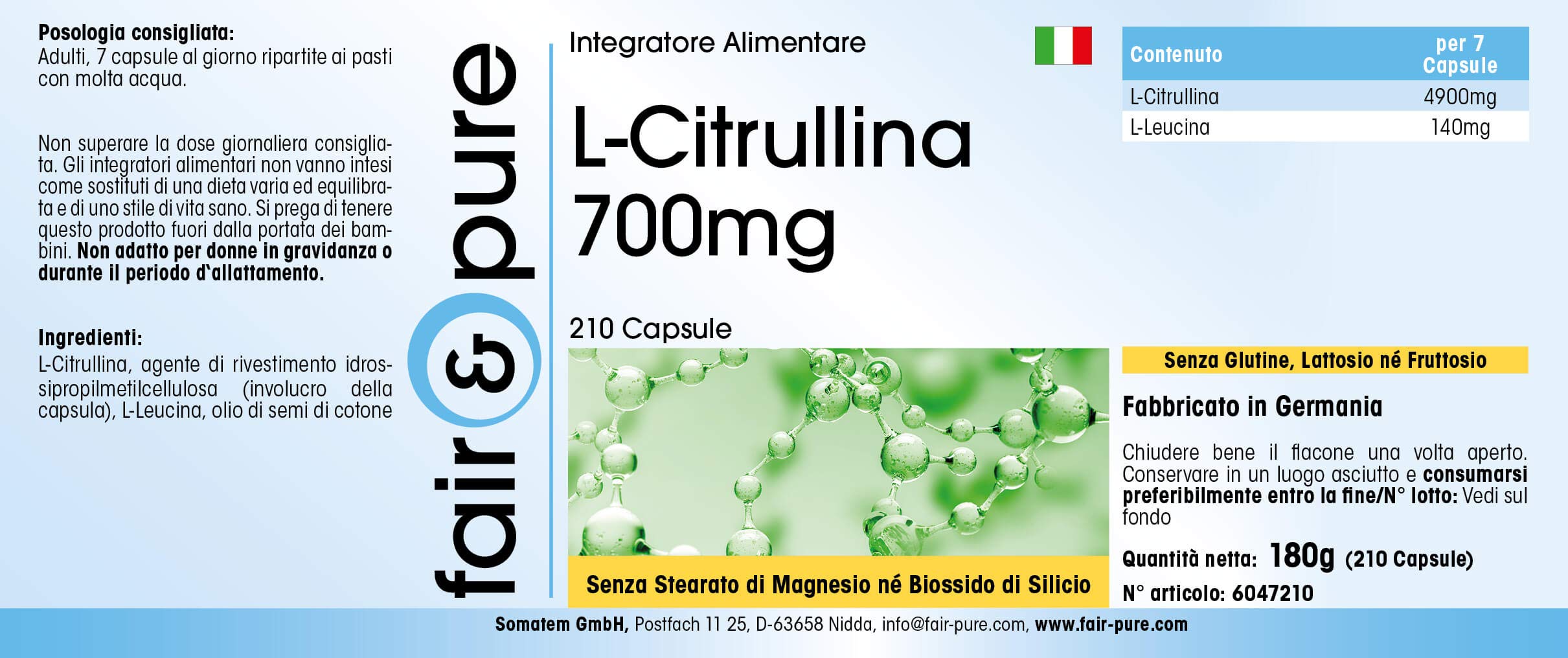 Fair & Pure® - L-Citrulline 700mg - végan - 210 gélules
