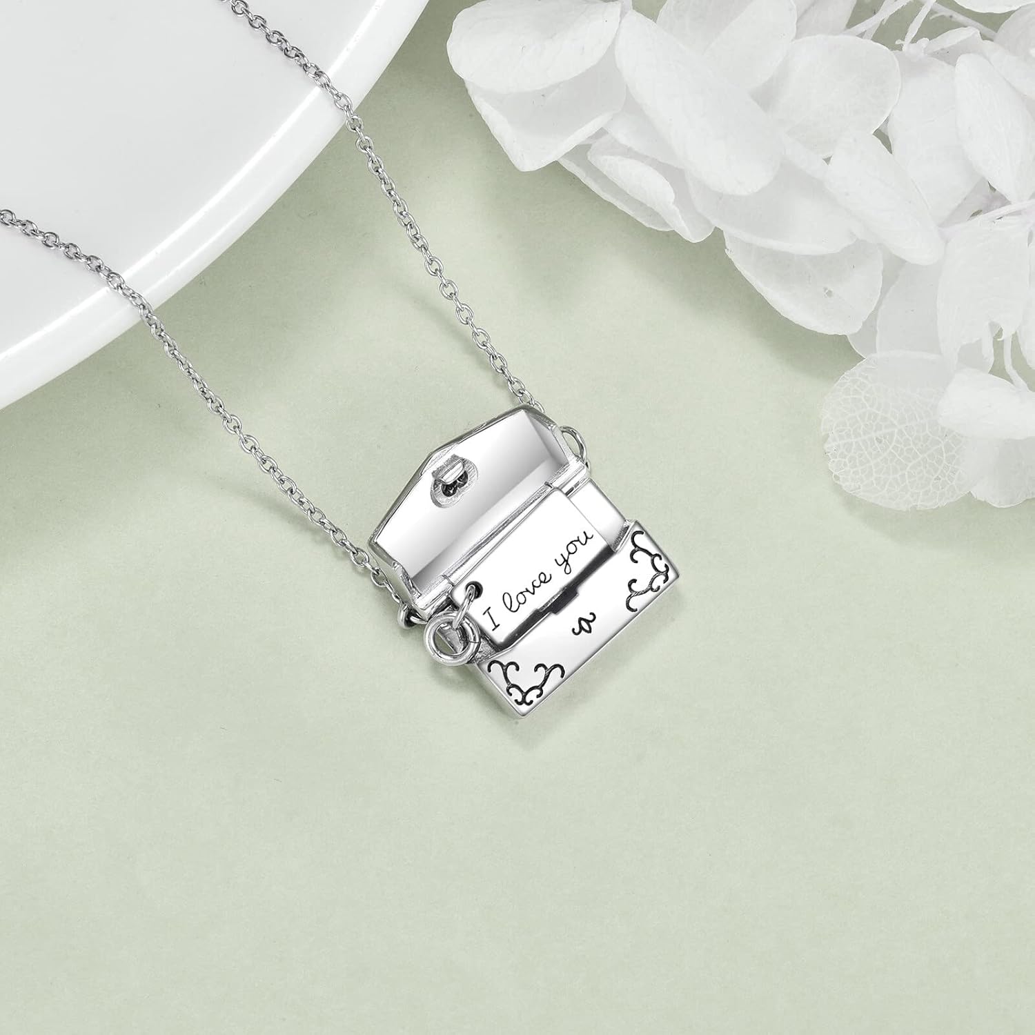 MONGAS Envelope Necklace 925 Sterling Silver Love Letter I Love You Secret Message Jewelry Gifts for Women
