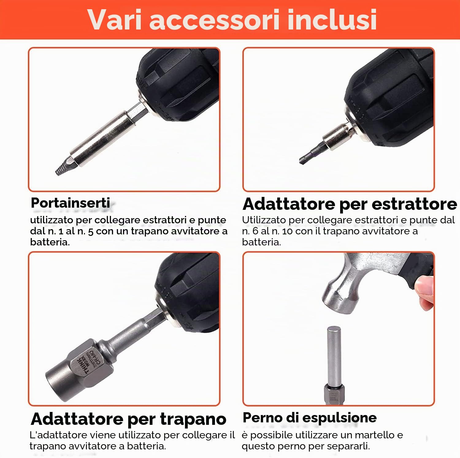 Set di estrattori per viti danneggiate, 2-21 mm, estrattore per viti spelate da 39 pezzi, estrattore per dadi ad alette per la rimozione di bulloni, dadi e viti danneggiati, arrugginiti e arrotondati