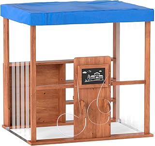 Costzon Kids Gas Station Playhouse, Outdoor Pretend Playset with Gas Refueling Guns, Chalkboards & Storage Shelves, Cedar Wooden Kids Playhouse with Canopy, Role Play Toy for Aged 3+