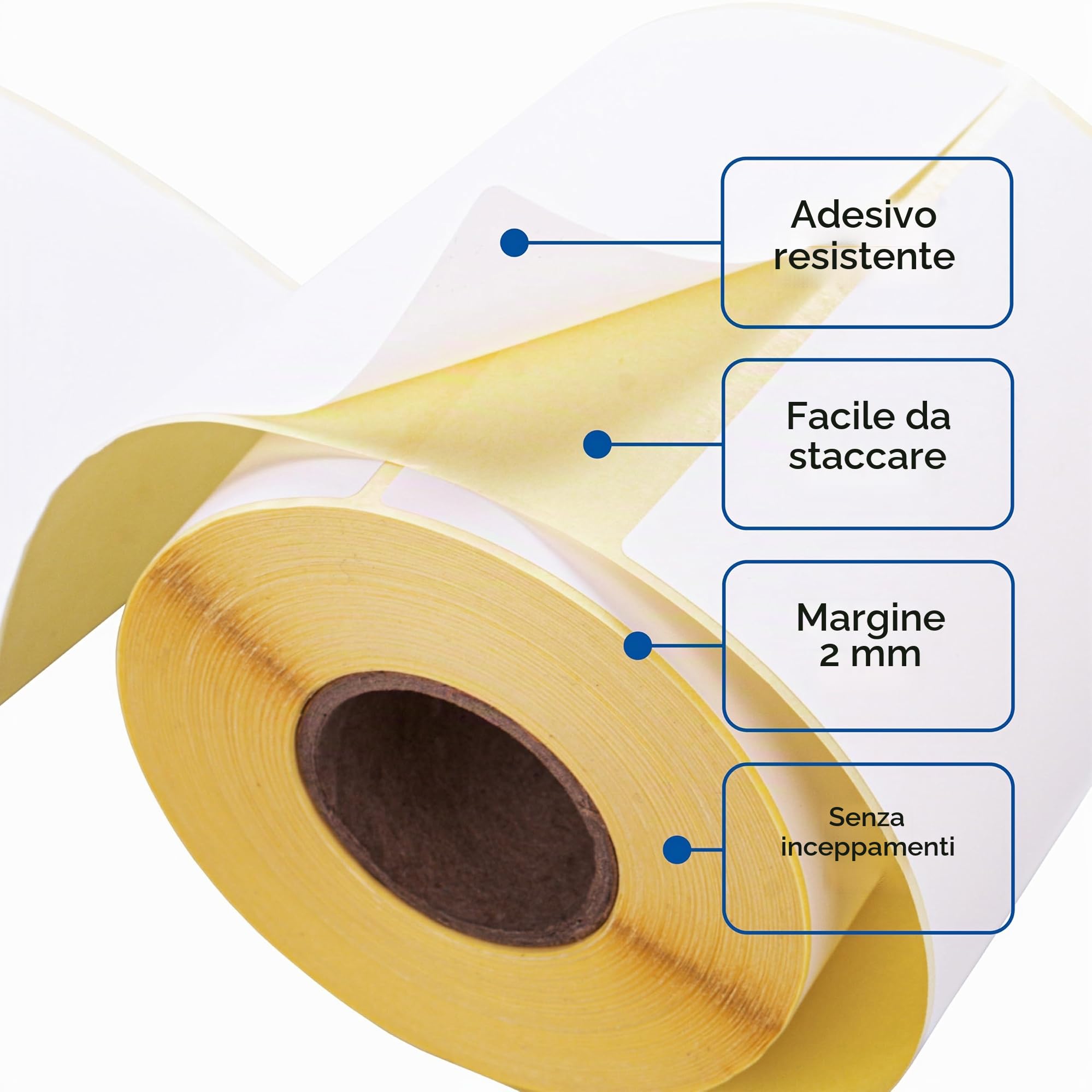 Etichette termiche bianche su rotolo 100 × 100 mm – 500 pezzi, adesive permanentemente, etichette per codici a barre autoadesive per etichettatura