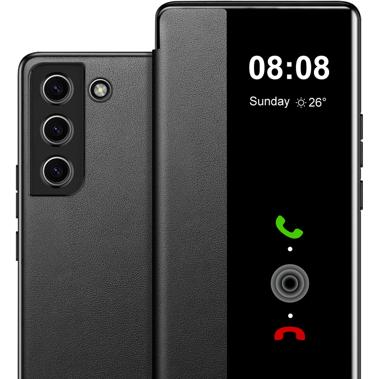 for Samsung Galaxy S21 Case Flip Leather Cover Clear S-View, for Samsung S21 Phone Case Smart Window Hard Flip Shockproof Protective Cover for Samsung 5G S21 Case Clear View