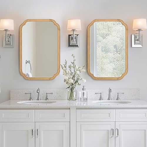 Vista 197 de WallBeyond Espejos de baño de madera para montar en la pared, espejos de pared con marco de madera rústica de 16 x 20 pulgadas, espejos de pared