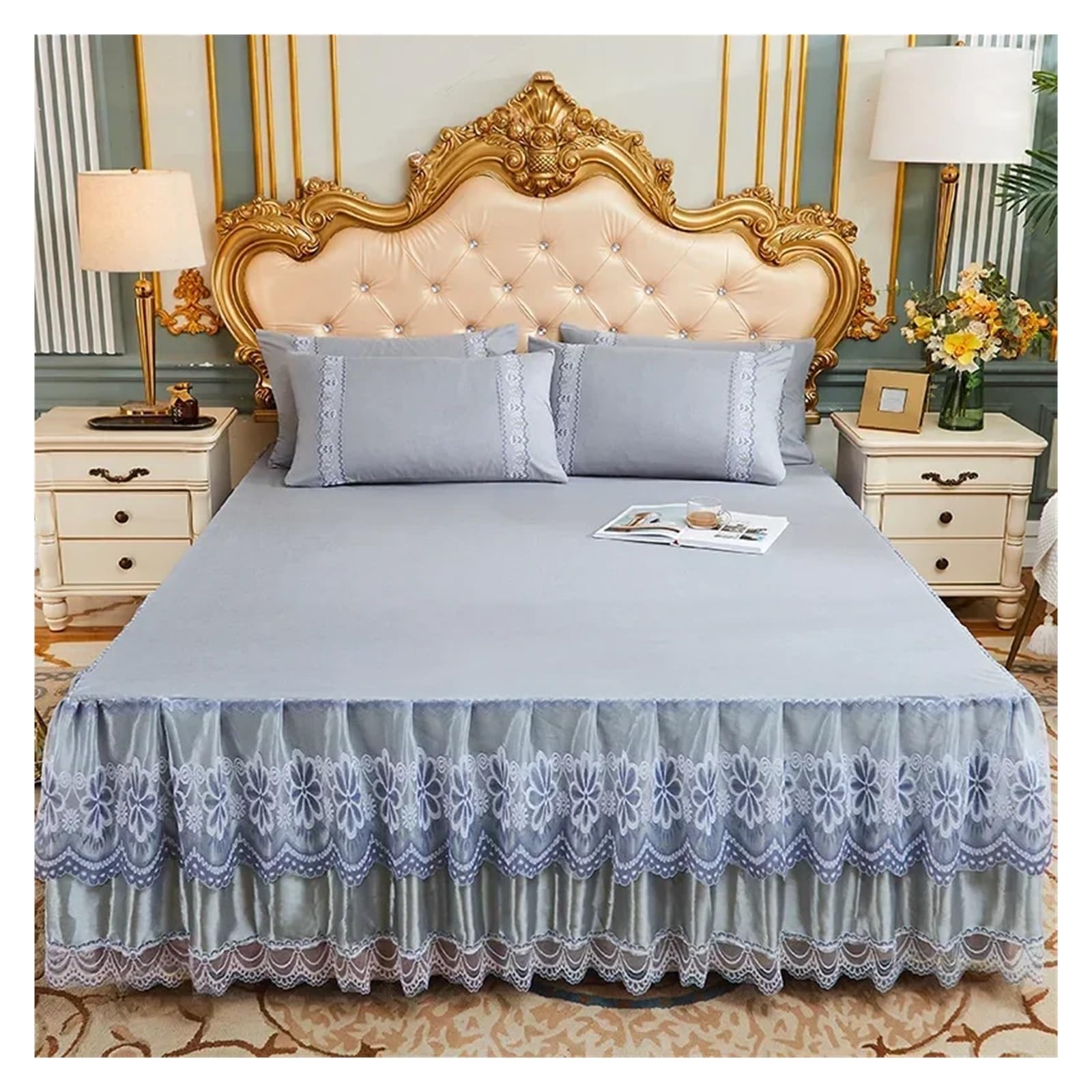 Lace Single Bed Skirt Protector Soft Bedspread Bed Cover Skirt Bedsheet Bedding Decor(Color 17,1PC 150x200cm)
