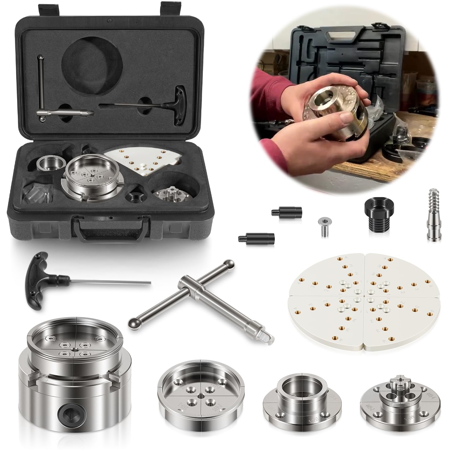 Photo 1 of 4-Inch Self-Centering Wood Lathe Chuck for Nova, 1" x 8 TPI Thread with 3/4" x 16 TPI Adapter, 4-Jaw Wood Turning Chuck Set