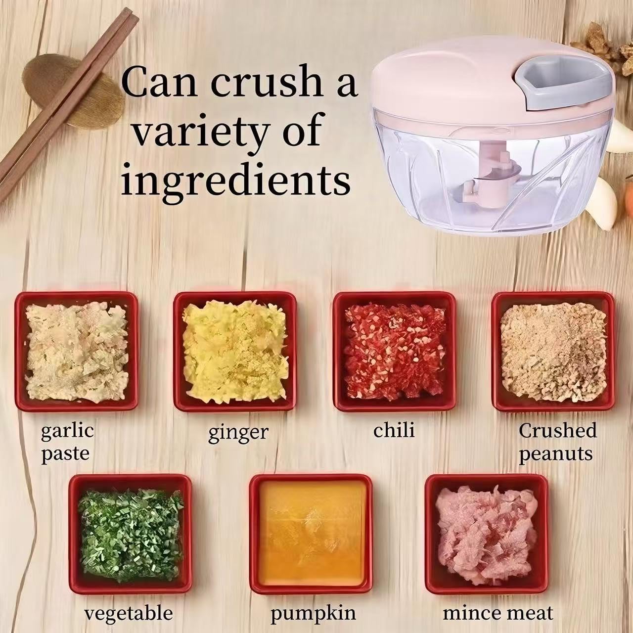 Procesador manual de alimentos, picador de verduras, picador de ajo portátil con cuerda de mano, cortador de cebolla para verduras, jengibre, ajo, frutas, cebolla, papa, ensalada (rosa, 16.9 fl oz) 4