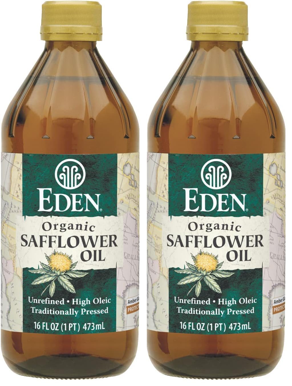 Eden Organic Safflower Oil, Unrefined, High Oleic, Traditionally Pressed, 16 fl oz Amber Glass (Pack of 2)