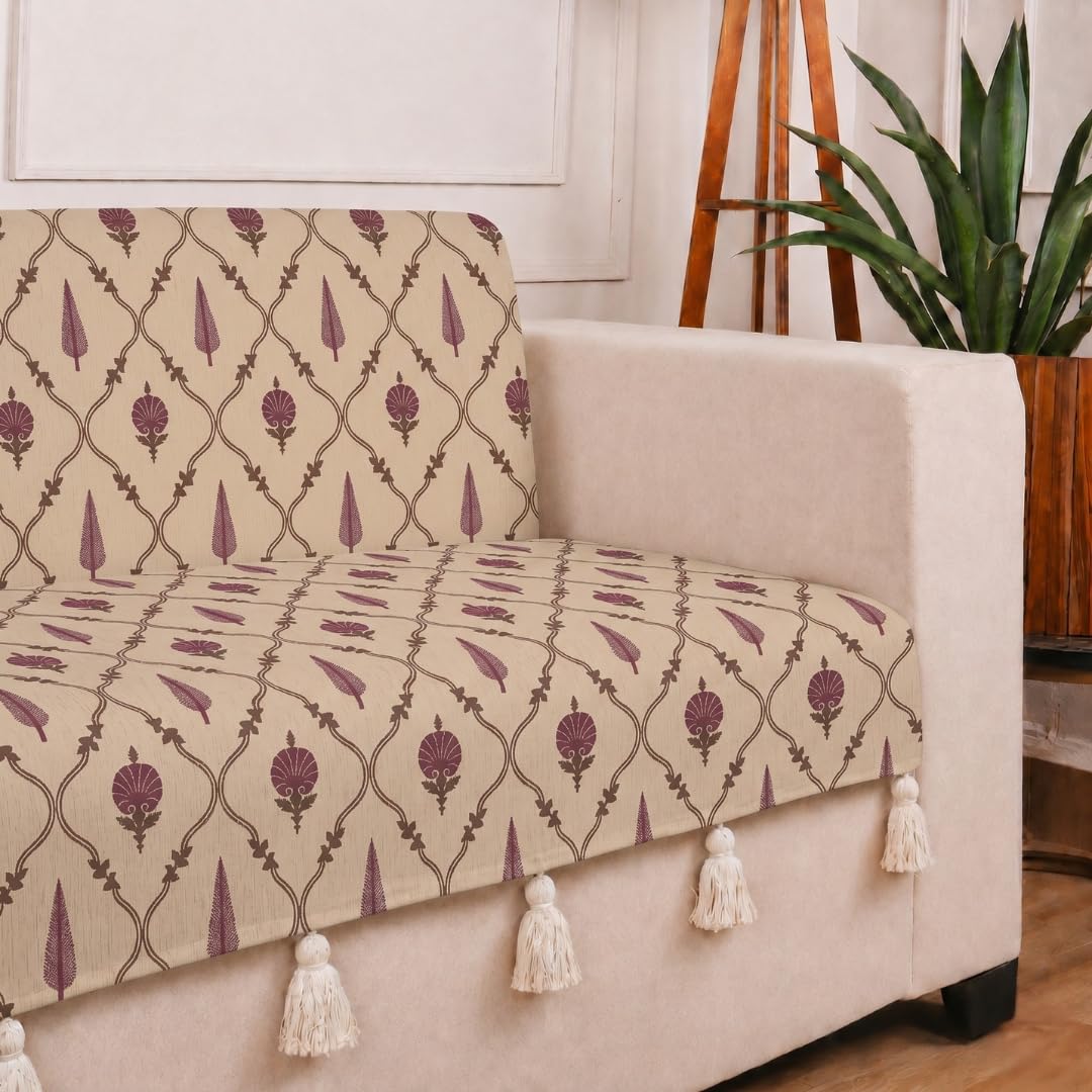 STITCHNEST 'Eden Weaves Collection Series' 3 Seater Sofa Cover – Full Coverage| Elegant Woven Fabric, Decorative Tassels, Washable & Durable for Modern Living