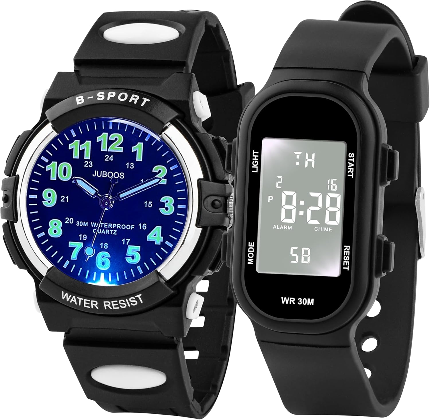 Juboos 2PCS Kids Watch with Night Lights Boys Girls Waterproof Soft Strap Kids Time Teaching Wristwatch