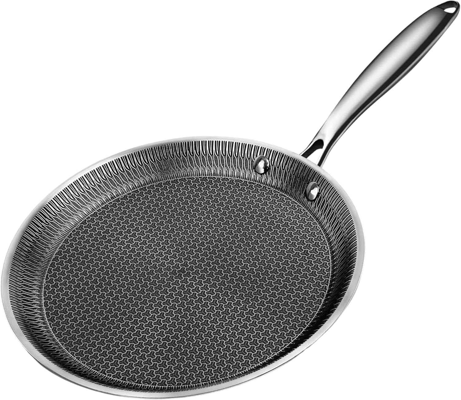 Reldor Non Stick Crepe Pan 28 cm– Triply Stainless Steel, Honeycomb Coating Frying Pan, Induction Base, Lightweight Pancake Pan for Omelets, Crepes, Steaks, Compatible with Gas, Electric & Induction