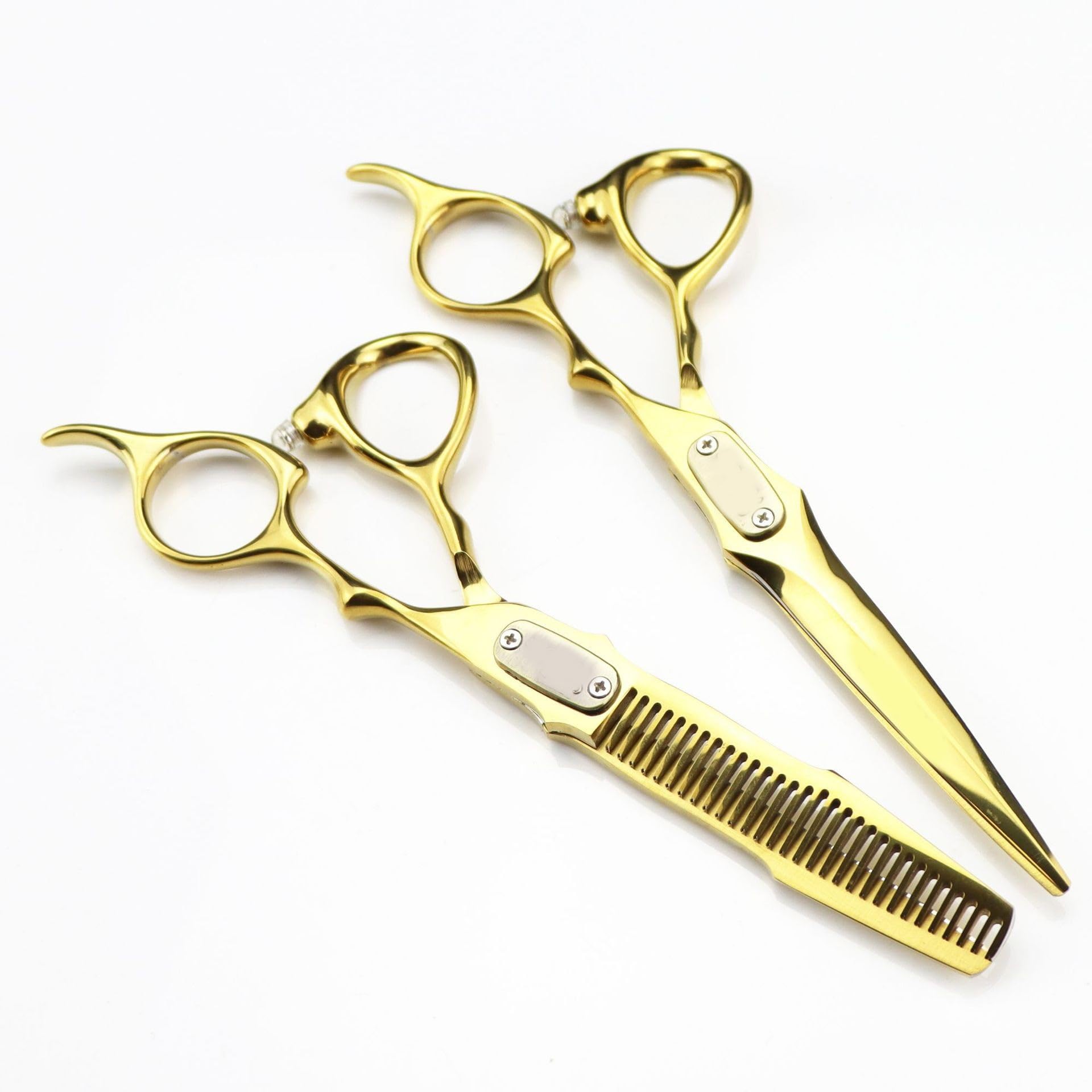 Ciseaux de coupe de cheveux 6 pouces dorés et ensemble de coiffure droit multifonctionnel