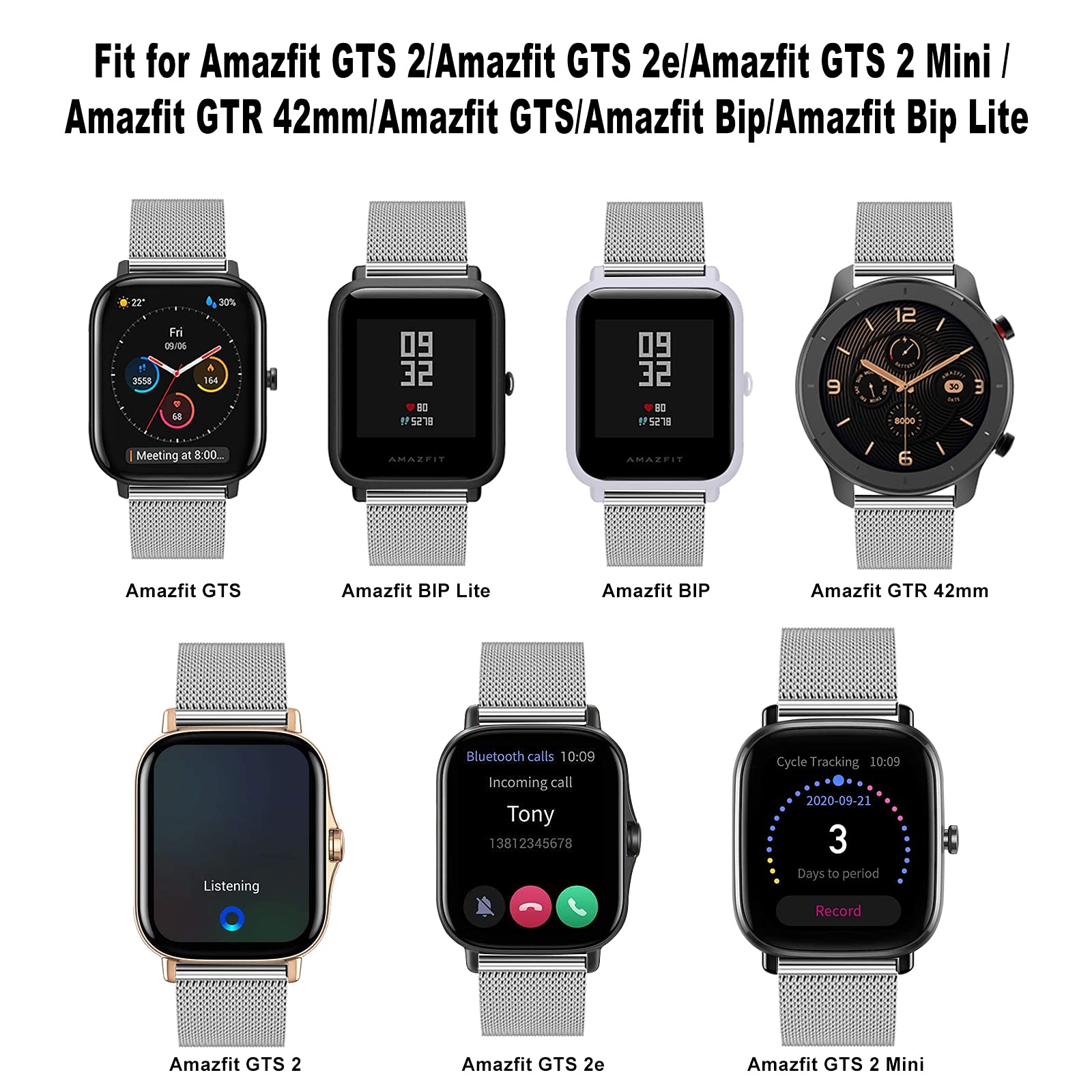 Cinturino per Amazfit GTS, 20mm Cinturino in Acciaio Inossidabile in Metallo Cinturino per Amazfit GTS 4, GTS 4 Mini, GTS 2, GTS 2 Mini, GTS 3, Amazfit Bip, Bip 3, Bip3 Pro, Bip U, Bip U Pro, GTR Mini