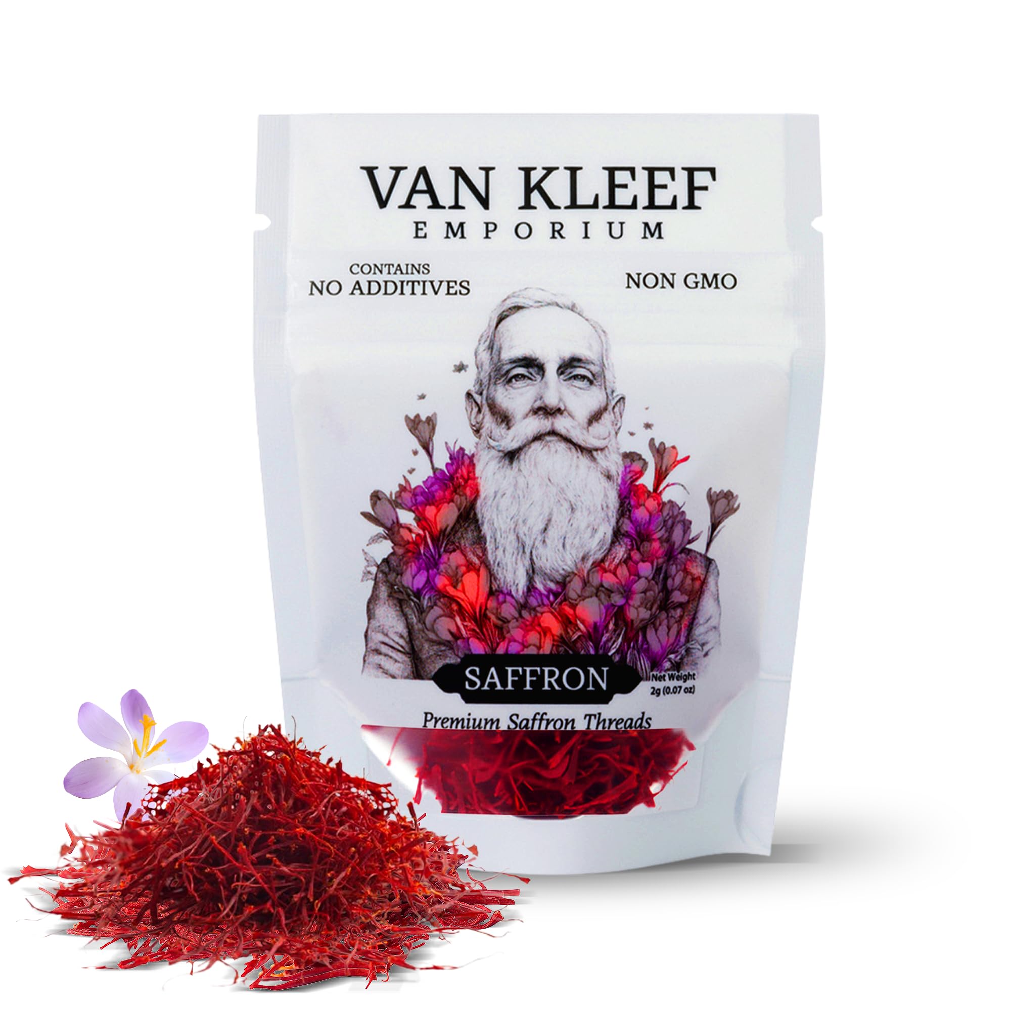 Van Kleef Emporium Kashmiri Saffron Threads, Super Negin Grade - All-Red Premium Saffron Spice for Cooking, Paella, Risotto, Teas & Desserts - Lab-Tested Purity, Organic Quality (2 Grams)