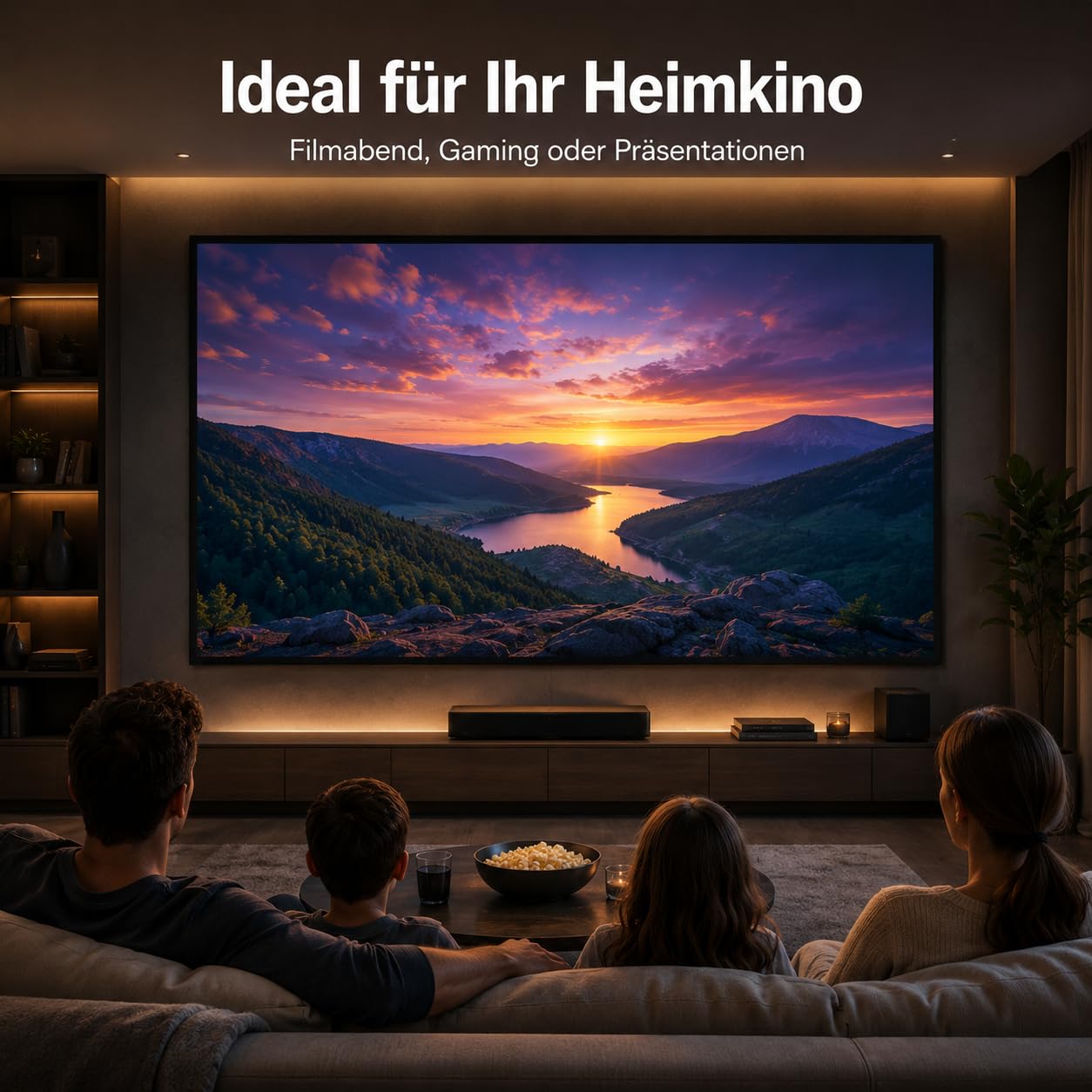 Schermo per proiettore da 130 pollici, 16:9, con telaio in alluminio | Angolo di visione di 160°, montaggio a parete e soffitto, pieghevole, per home theater, giochi, campeggio e conferenze