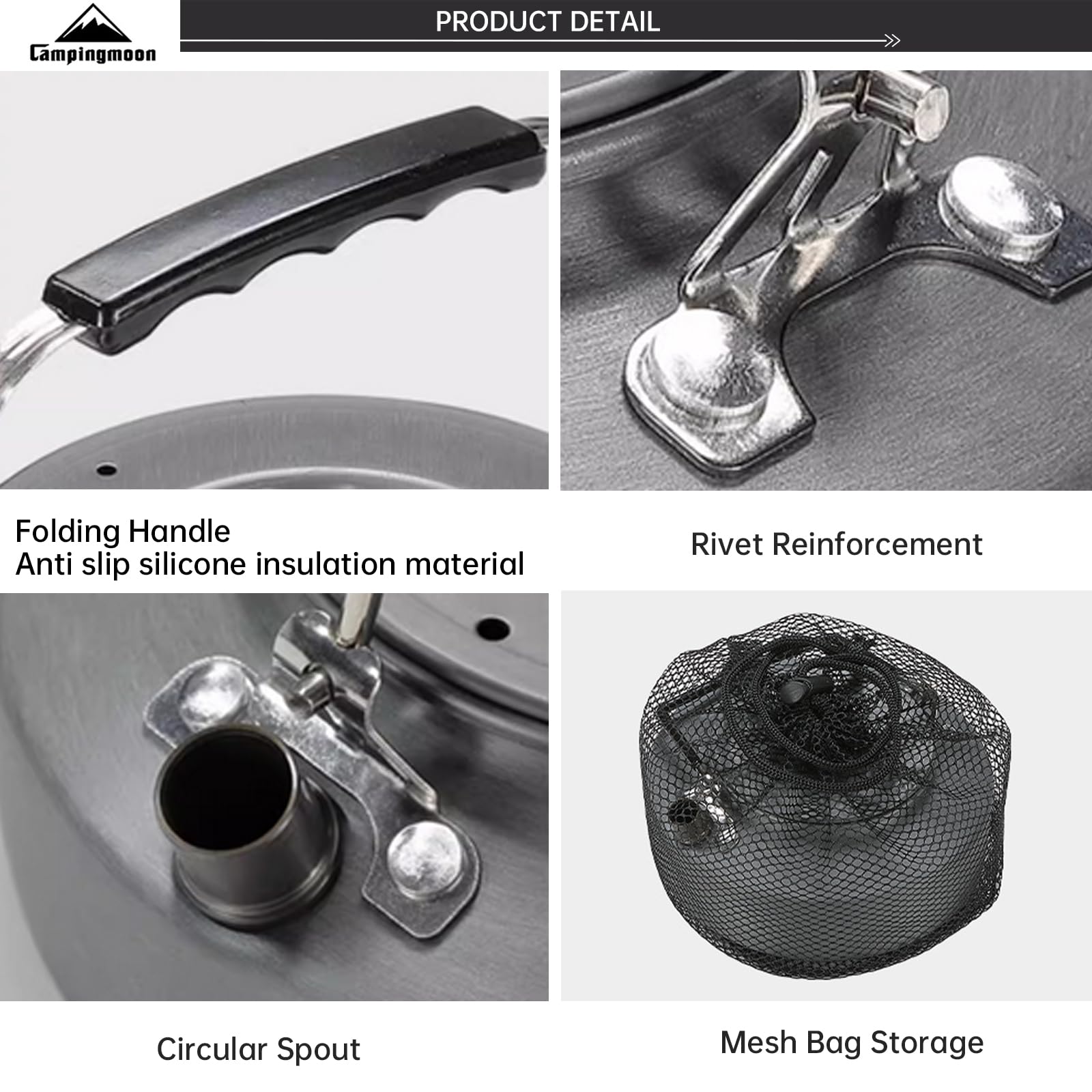 Campingmoon - Hervidor de agua para camping, 1 litro, hervidor de agua para cocinar, mochilero, picnic, pesca