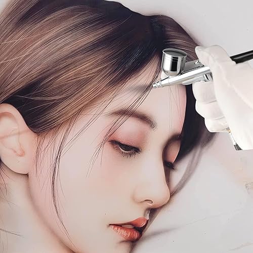 Miniatura 7 de SAGUD Kit de aerógrafo Pistola de cepillo de aire de alimentación por gravedad de doble acción con 0.012 in y 13 oz. para pasatiempos, modelos,