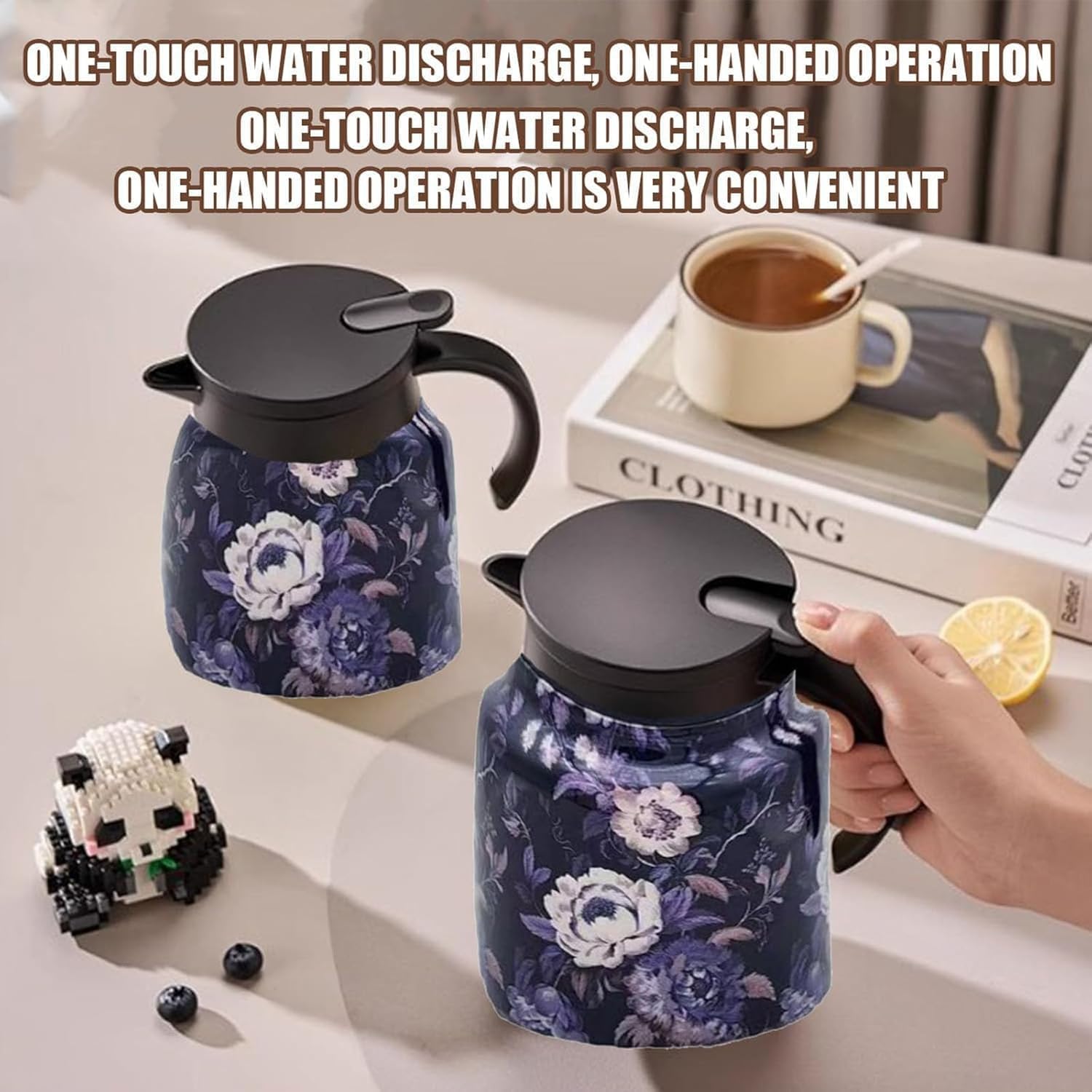 Vintage Floral Pattern Tea, Tea Pot Built-In Infuser, Stainless Steel Teapot Carafe with Lid for Hot Drinks (Style A,1000ml)