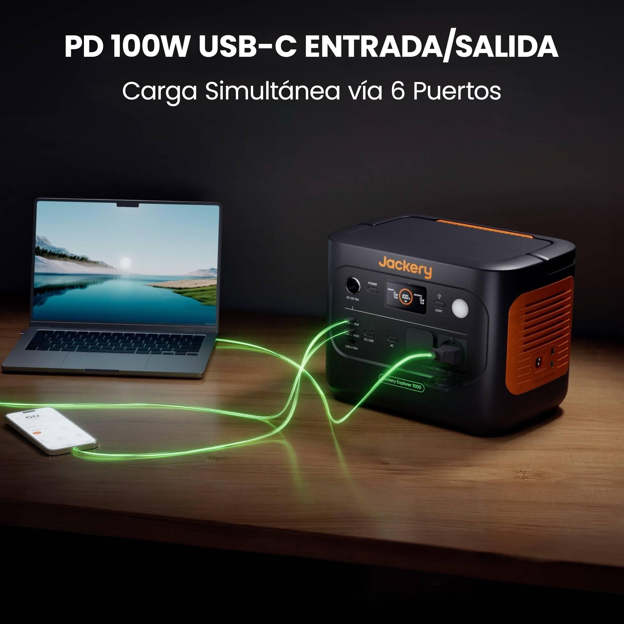 Generador Eléctrico Portátil Jackery Explorer 1000 v2 con 100W Panel Solar, 1070Wh Batería LFP, 1500W AC/100W USB-C Salida, Carga Completa Rápida 1H vía APP para Exteriores, Autocaravanas, Emergencias — view 8