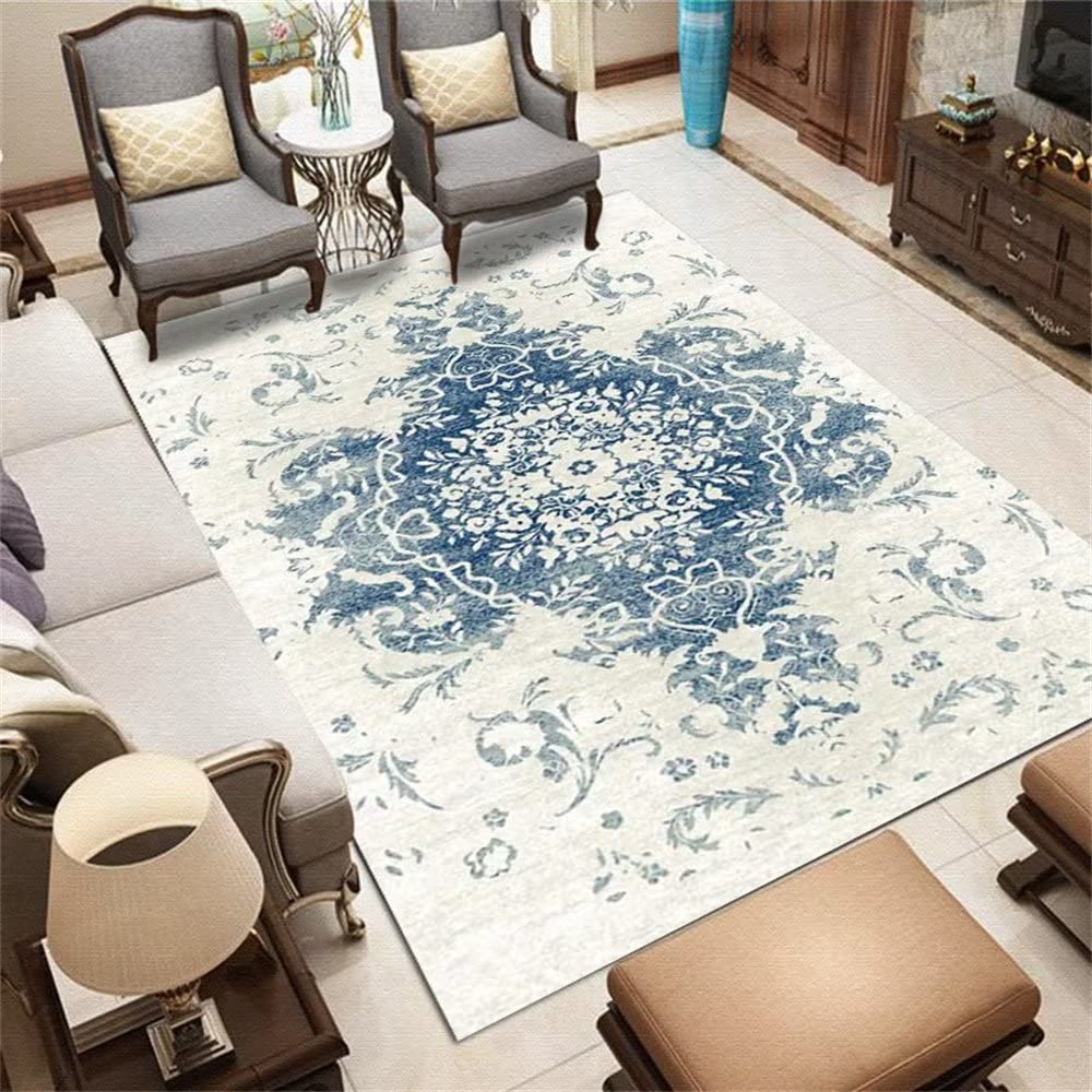 Tapis de salon moderne bleu imprimé doux et non déformé