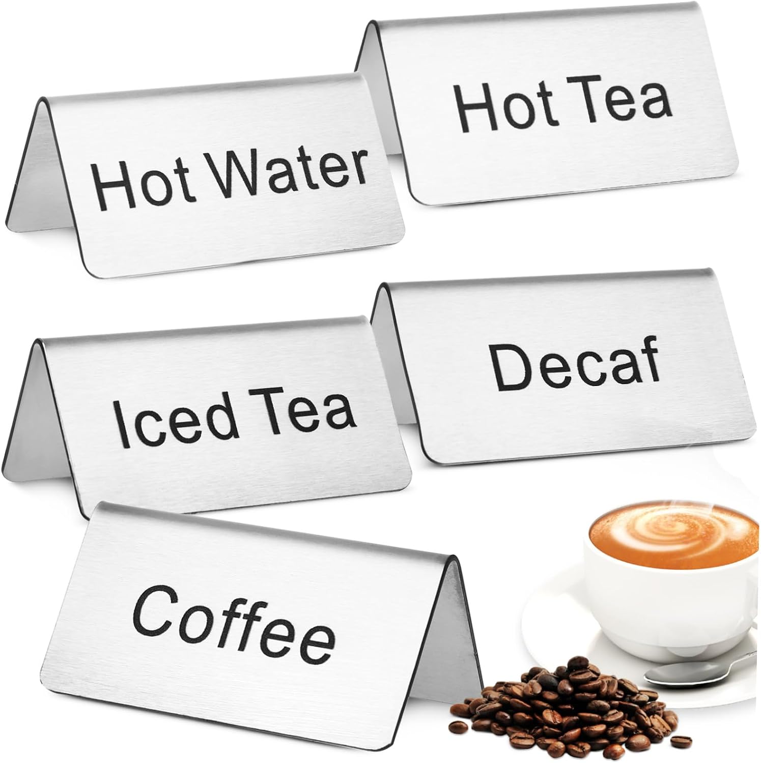 5pcs Stainless Steel Beverage Display Signs Easy to Read Coffee Tea Signs for Restaurants Sleek Table Accessories for Food Service